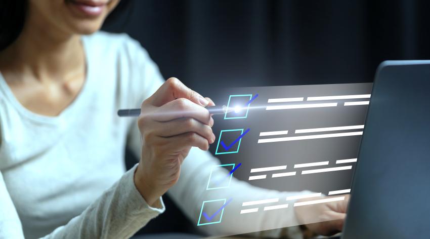 Woman looking at data standards.