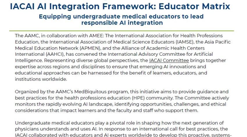 IACAI AI Integration Framework: Educator Matrix
Equipping undergraduate medical educators to lead responsible AI integration.