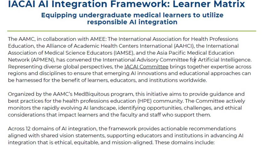 IACAI AI Integraion Framework: Learner Matrix
Equipping undergraduate medical learners to utilize responsible AI integration.